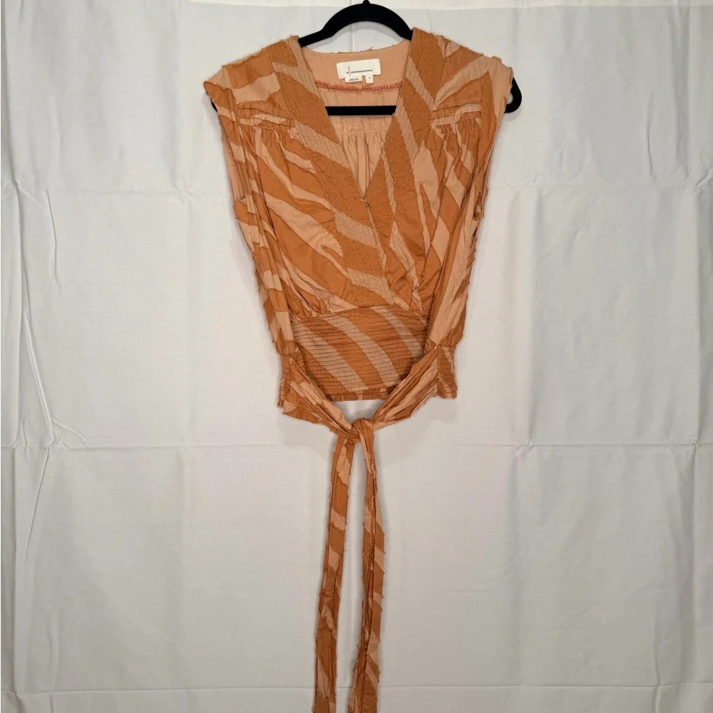 Anthropologie Peach and Cream Wrap Blouse - Picture 4 of 9